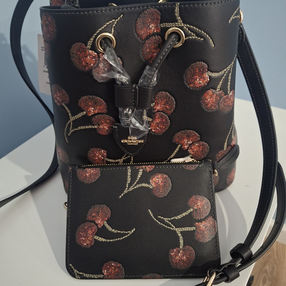 Coach Black Cherry Print Bucket Bag